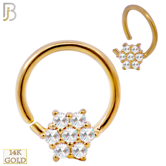14-TH67 - 14K Yellow Gold 18g Thickness Twist to Open Hoops Snowflake with Multi Zircon image 0