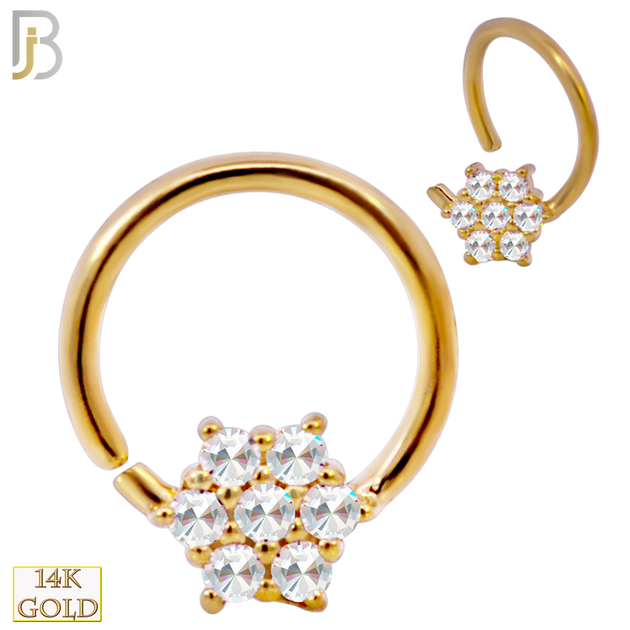 14-TH67 - 14K Yellow Gold 18g Thickness Twist to Open Hoops Snowflake with Multi Zircon image 0