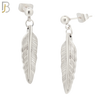 ES94 - 316L Stainless Steel Dangling 25mm Feather Design Earrings Stud 4mm Ball  image 1