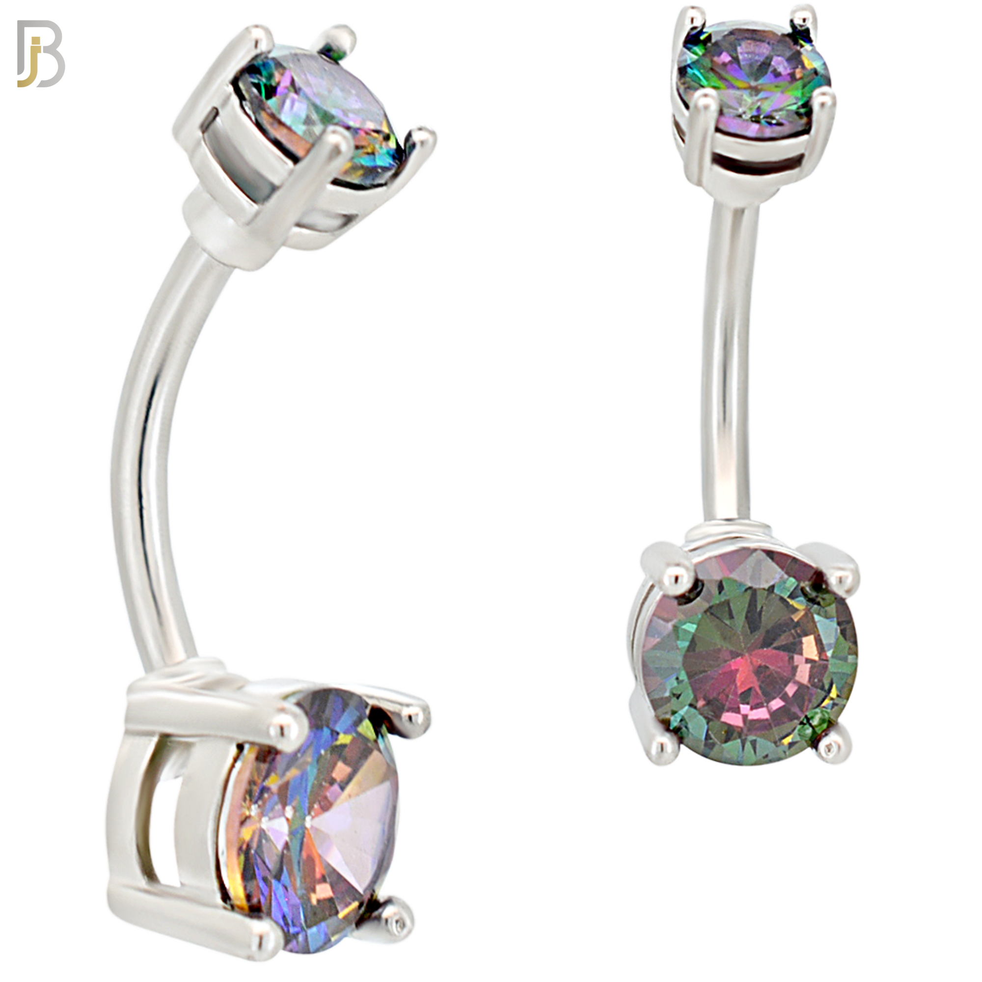 NB04S- 316L Stainless Steel Round Prong Setting Zircon  Banana Belly Navel Ring  (PACK OF 6) image