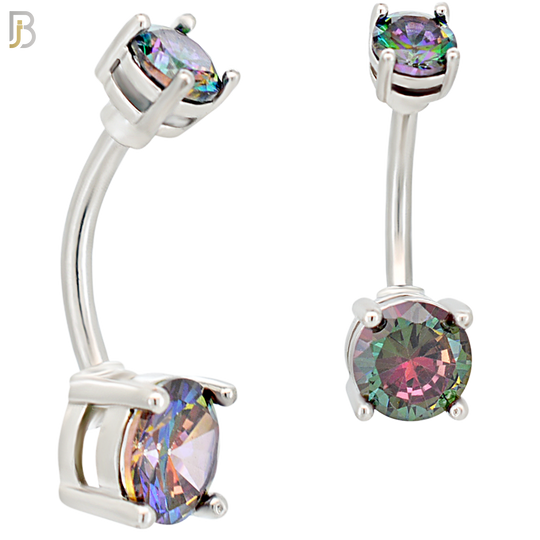 NB04S- 316L Stainless Steel Round Prong Setting Zircon  Banana Belly Navel Ring  (PACK OF 6) image