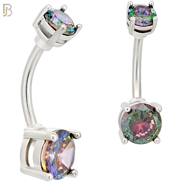 NB04S- 316L Stainless Steel Round Prong Setting Zircon  Banana Belly Navel Ring  (PACK OF 6) image