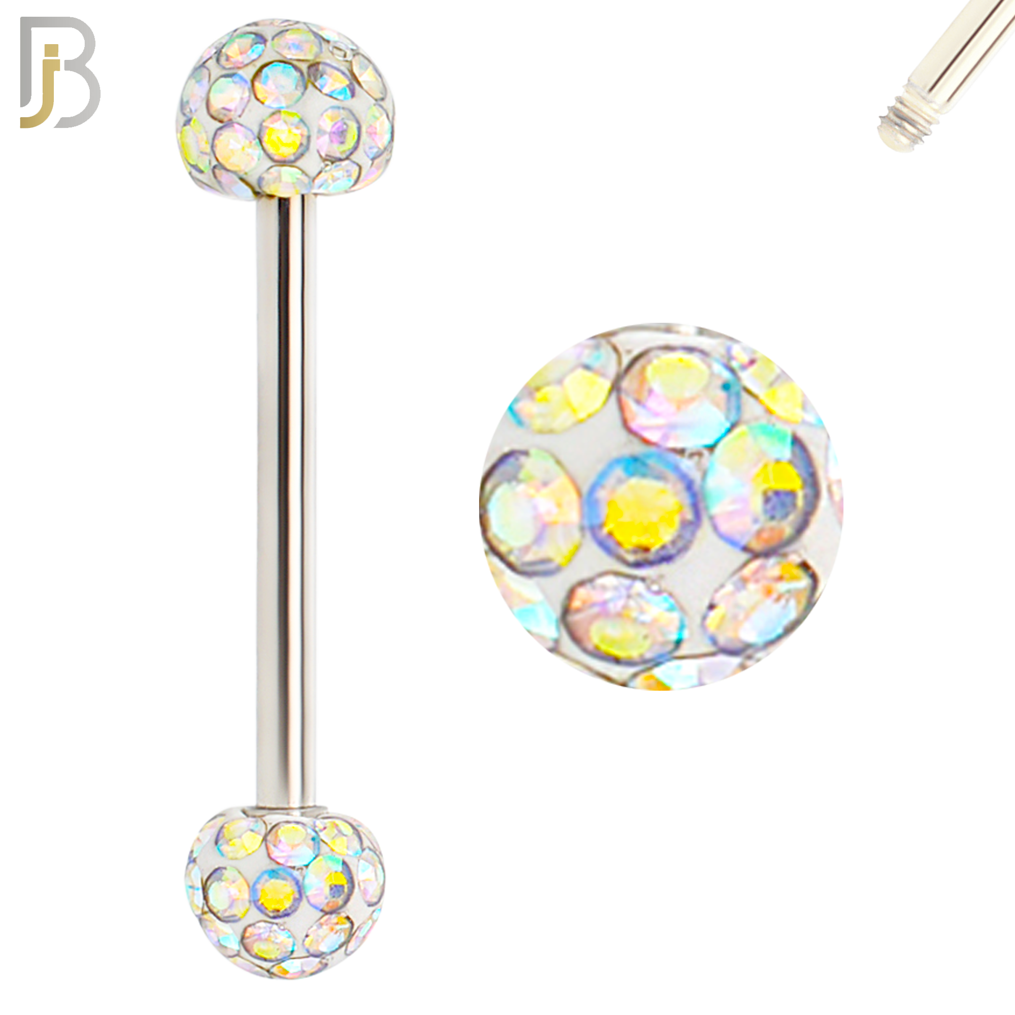 BB68 - 316L Surgical Steel Barbell with  Oil Coated Multi Cubic Zirconia Ball (Pack of 4) image 2