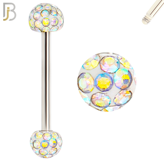 BB68 - 316L Surgical Steel Barbell with  Oil Coated Multi Cubic Zirconia Ball (Pack of 4) image 2