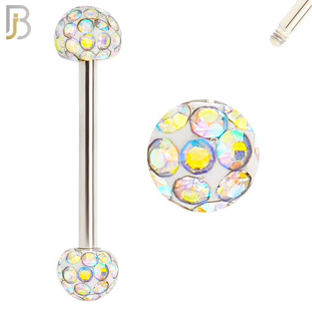 BB68 - 316L Surgical Steel Barbell with  Oil Coated Multi Cubic Zirconia Ball (Pack of 4) image 2