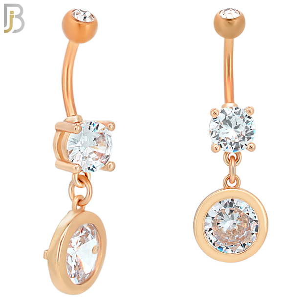 N043 - 316L Stainless Steel Dangling Bezel Round Design Belly Ring with 4mm Screw Ball image 2