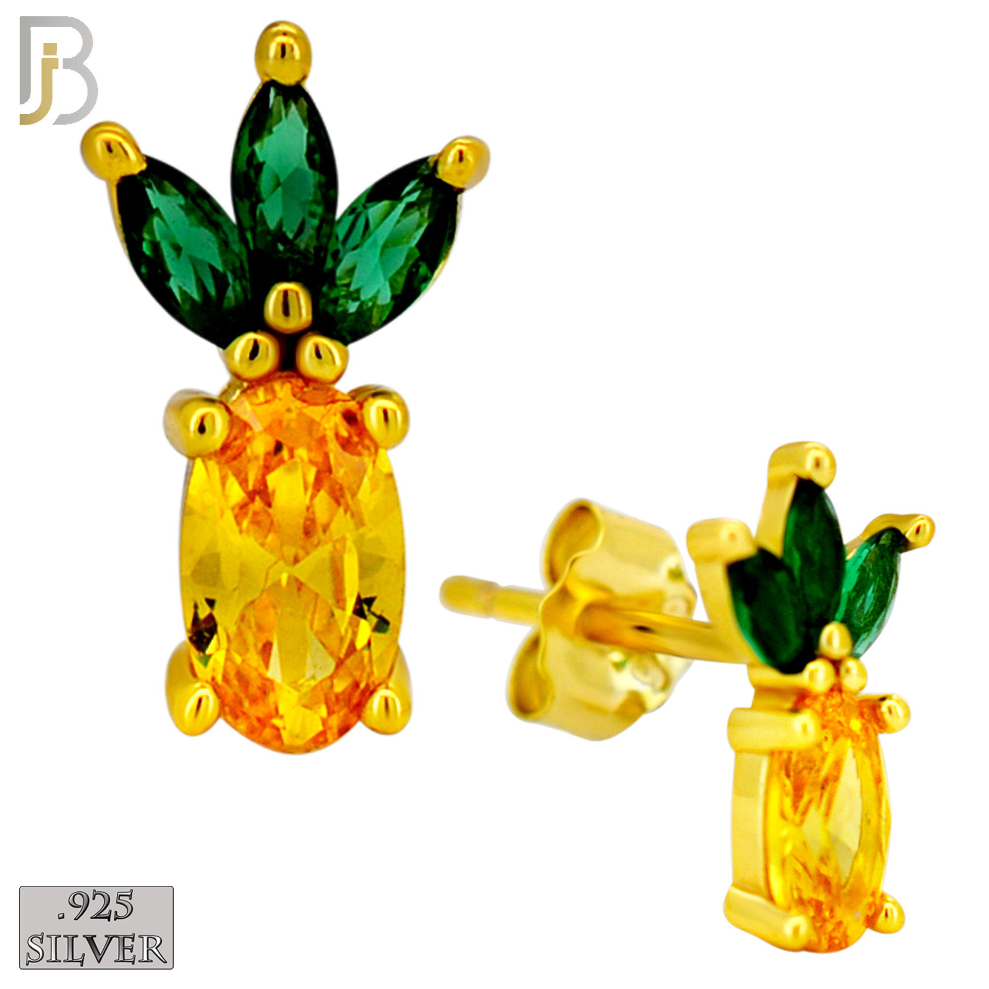 925-ES444 - 925 Sterling Silver Pineapple Stud Earring with Multi Colored Zircon - Push Back image 2