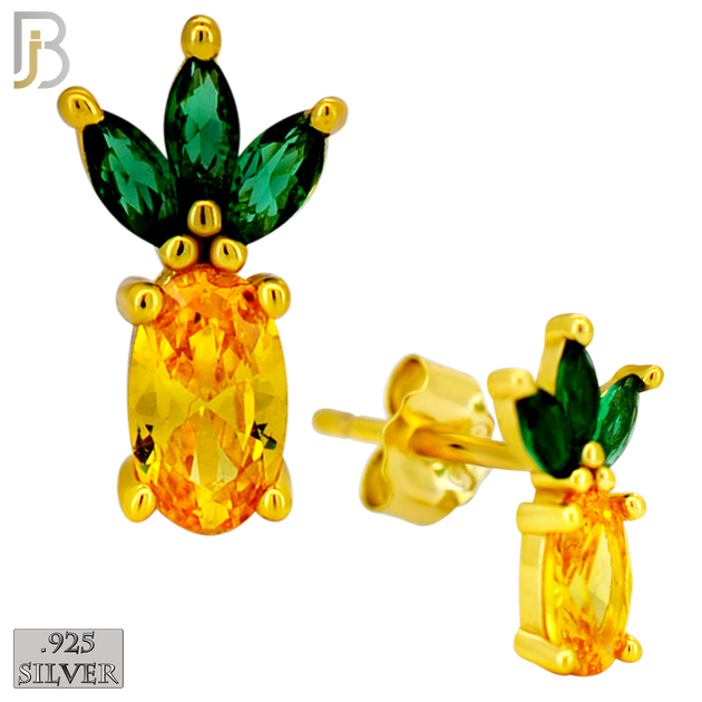 925-ES444 - 925 Sterling Silver Pineapple Stud Earring with Multi Colored Zircon - Push Back image 2