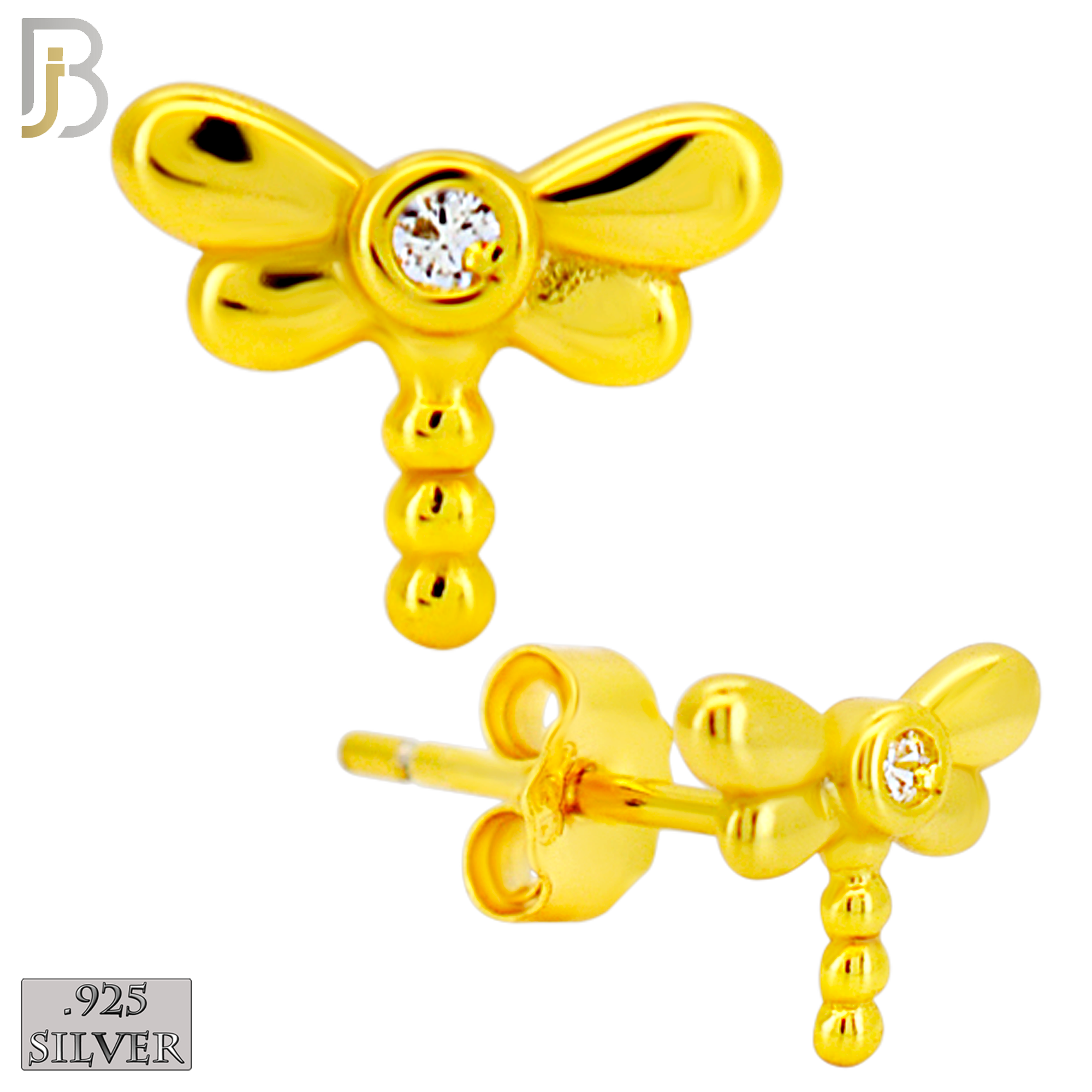 925-ES464 - 925 Sterling Silver Dragonfly with CZ  Earrings - Push Back image 2