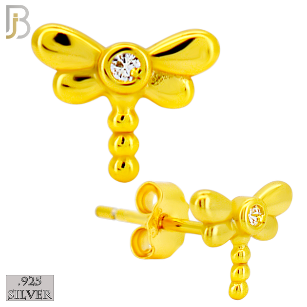 925-ES464 - 925 Sterling Silver Dragonfly with CZ  Earrings - Push Back image 2