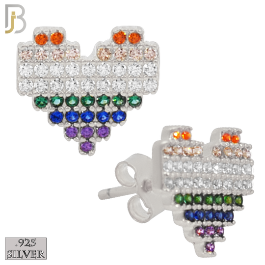 925-ES228S – 925 Sterling Silver Pixelated Heart Design Earring Stud with Multi Colored Zircon image 5