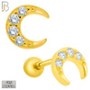 925-ES420 - Screw Ball Back - 925 Sterling Silver 5mm Moon with Multi CZ Stud Earrings image 1