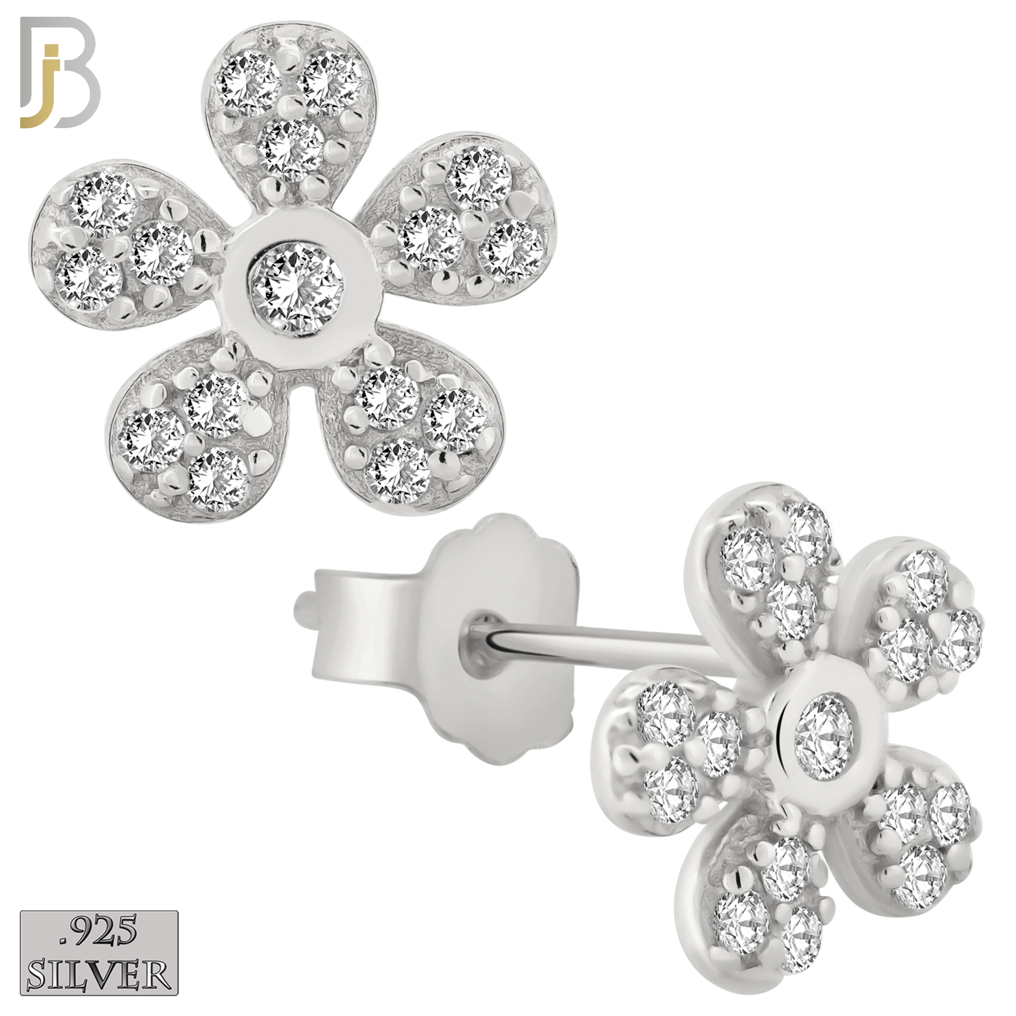 925-ES261 - .925 Sterling Silver 5 Petal Flower Multi Zircon Design Earrings Stud image 1