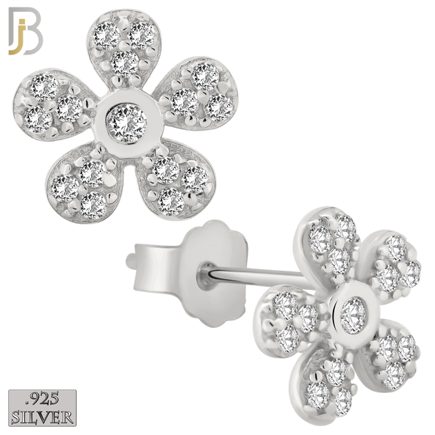 925-ES261 - .925 Sterling Silver 5 Petal Flower Multi Zircon Design Earrings Stud image 1