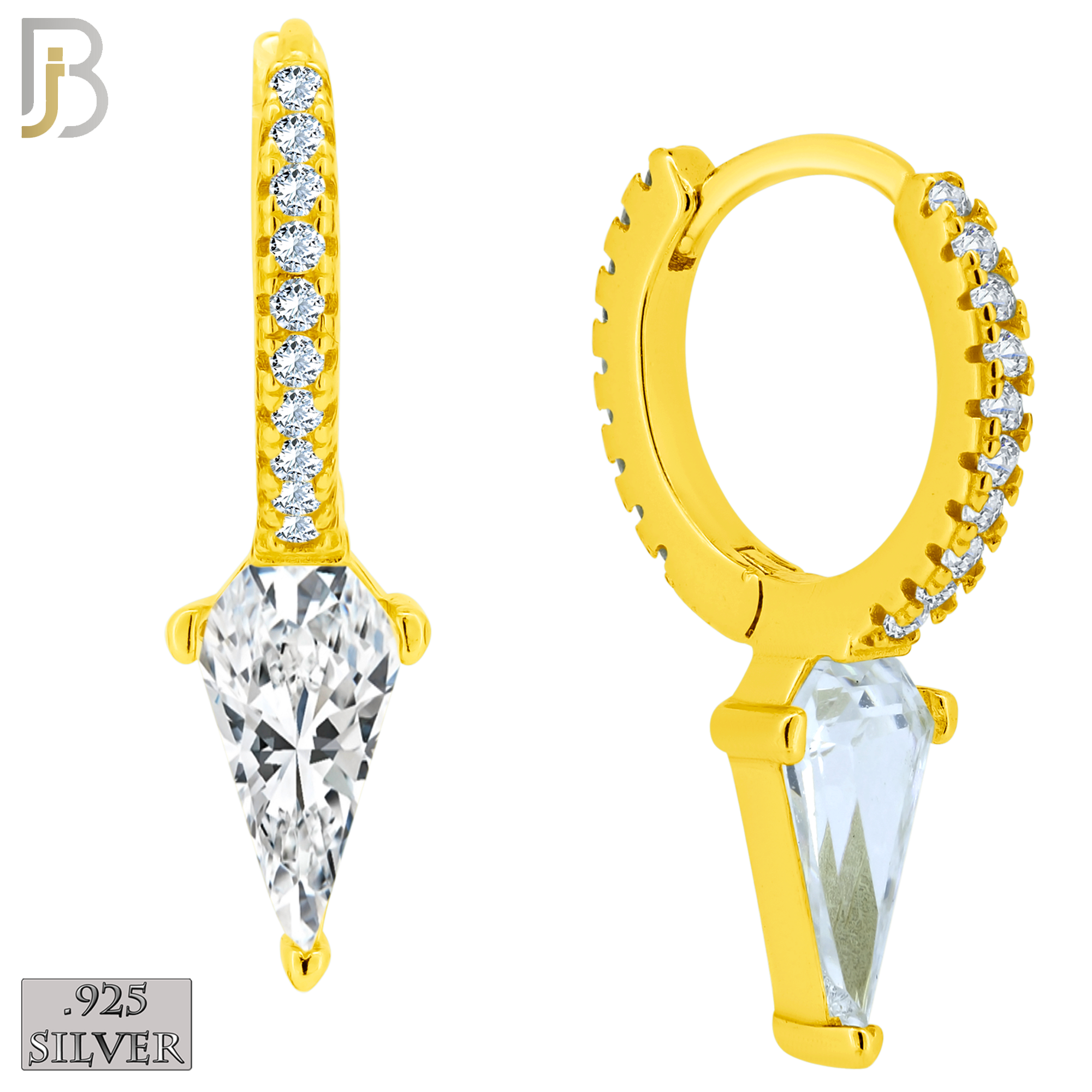 925-ES412 - 925 Sterling Silver Triangle Shaped Zircon Huggies Earrings image 1