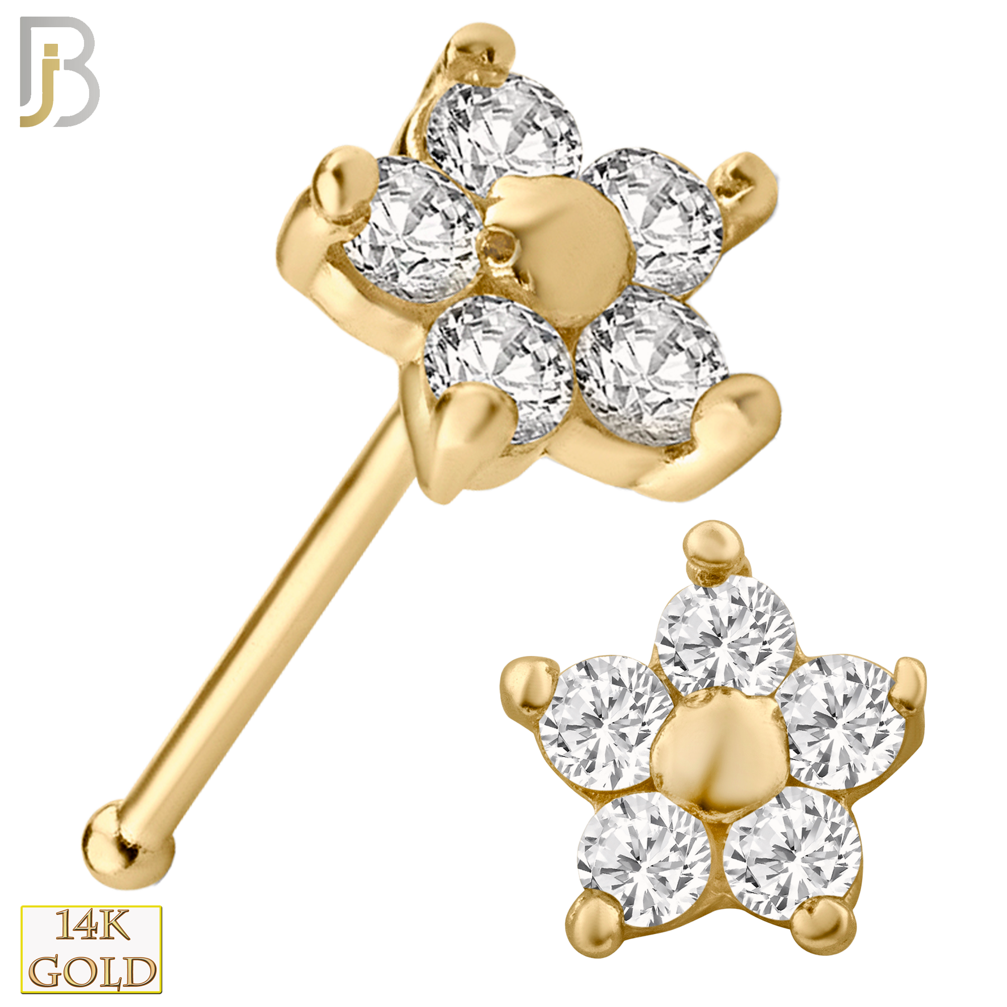 14-NR31B - 14k Solid Gold Nose Bone  Prong Set Flower Design image 0