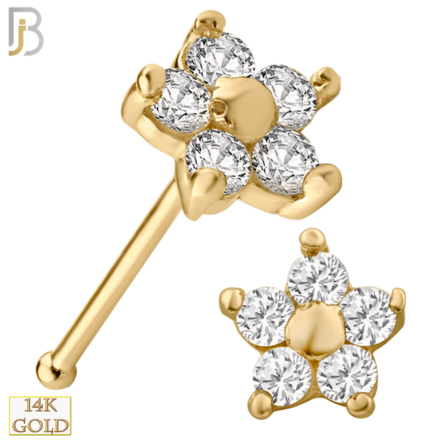 14-NR31B - 14k Solid Gold Nose Bone  Prong Set Flower Design image 0