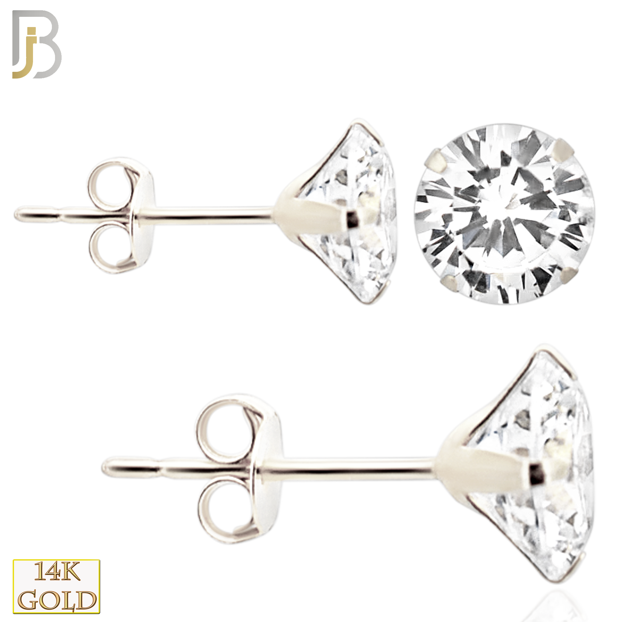 14-ES08RWC - 14k White Gold Push Back Stud Earrings Stamping Point Prong Setting with Round Clear Zircon image 0