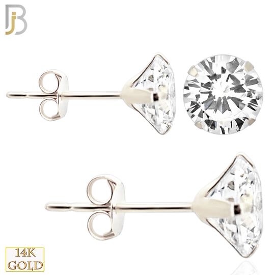 14-ES08RWC - 14k White Gold Push Back Stud Earrings Stamping Point Prong Setting with Round Clear Zircon image 0