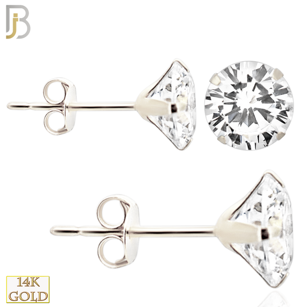14-ES08RWC - 14k White Gold Push Back Stud Earrings Stamping Point Prong Setting with Round Clear Zircon image 0