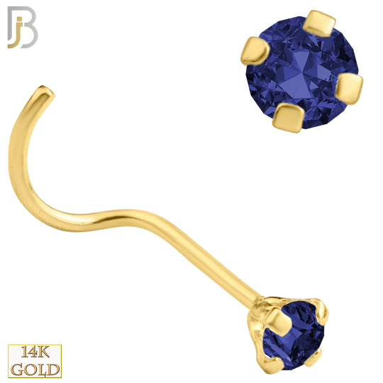 14-NR03CYS - 20g 14k Yellow Gold Nose Screw with Blue Sapphire Colored CZ image 3