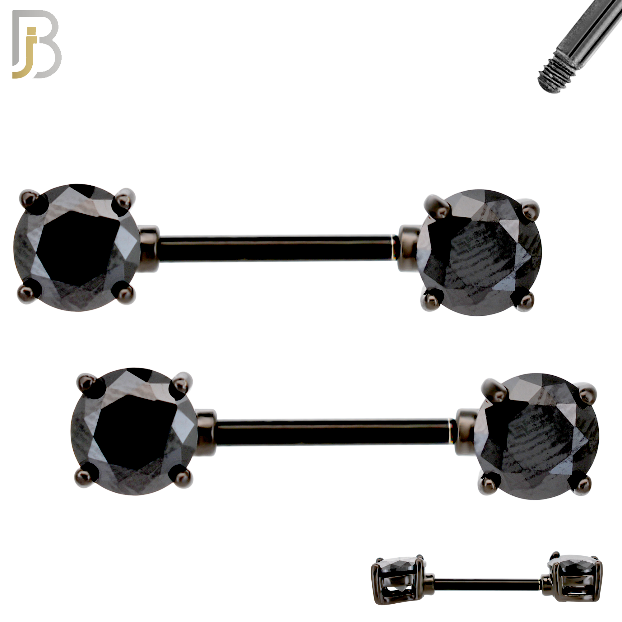 NP02K - 316L Surgical Steel Black Plated Screw Prong Round Zircon Nipple Ring Piercing image 2