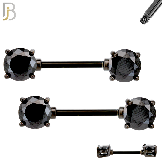NP02K - 316L Surgical Steel Black Plated Screw Prong Round Zircon Nipple Ring Piercing image 2