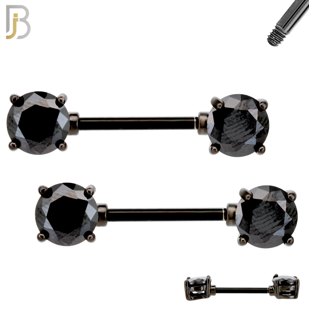 NP02K - 316L Surgical Steel Black Plated Screw Prong Round Zircon Nipple Ring Piercing image 2