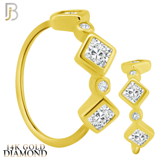 14-CT104D - 14k Yellow Gold with Alternating Square and Round GH / SI1 Natural Diamonds in Bezel Twist to Open Hoops image 0