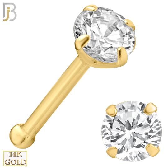 14-NR01CY-20 - 20g Thickness 14k Solid Yellow Gold Prong Setting Round Cubic Zircona Nose Bone image 3