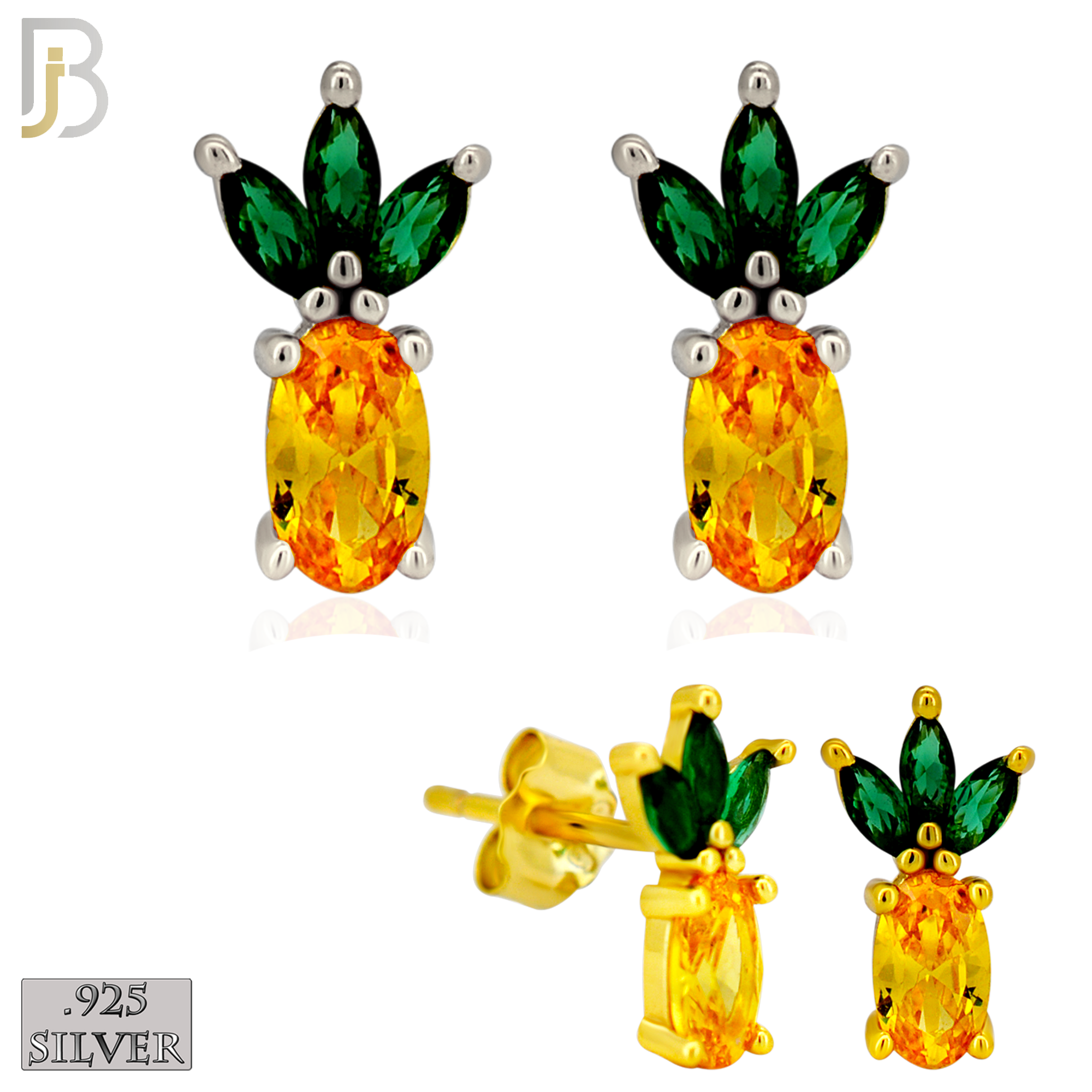 925-ES444 - 925 Sterling Silver Pineapple Stud Earring with Multi Colored Zircon - Push Back image 0