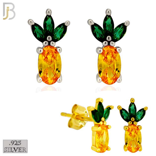 925-ES444 - 925 Sterling Silver Pineapple Stud Earring with Multi Colored Zircon - Push Back image 0