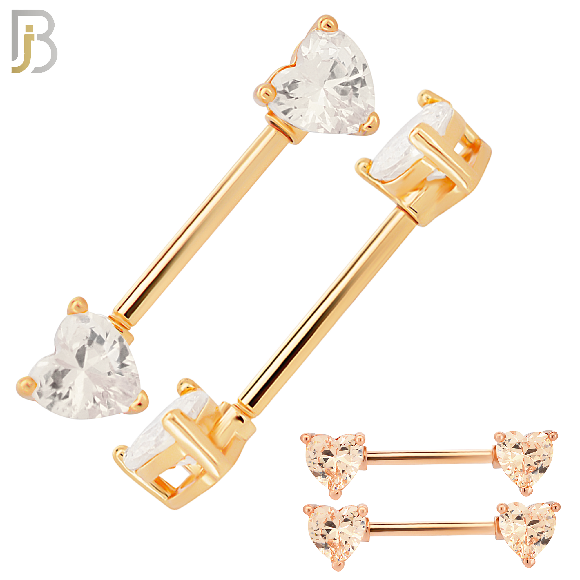 NP03R - 316L Surgical Steel Rose Gold Plated Screw Prong Heart Zircon Nipple Ring Piercing image 0