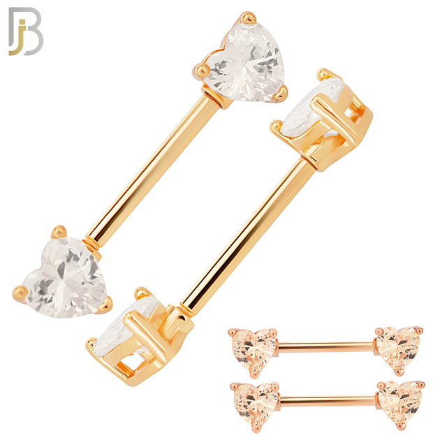 NP03R - 316L Surgical Steel Rose Gold Plated Screw Prong Heart Zircon Nipple Ring Piercing image 0