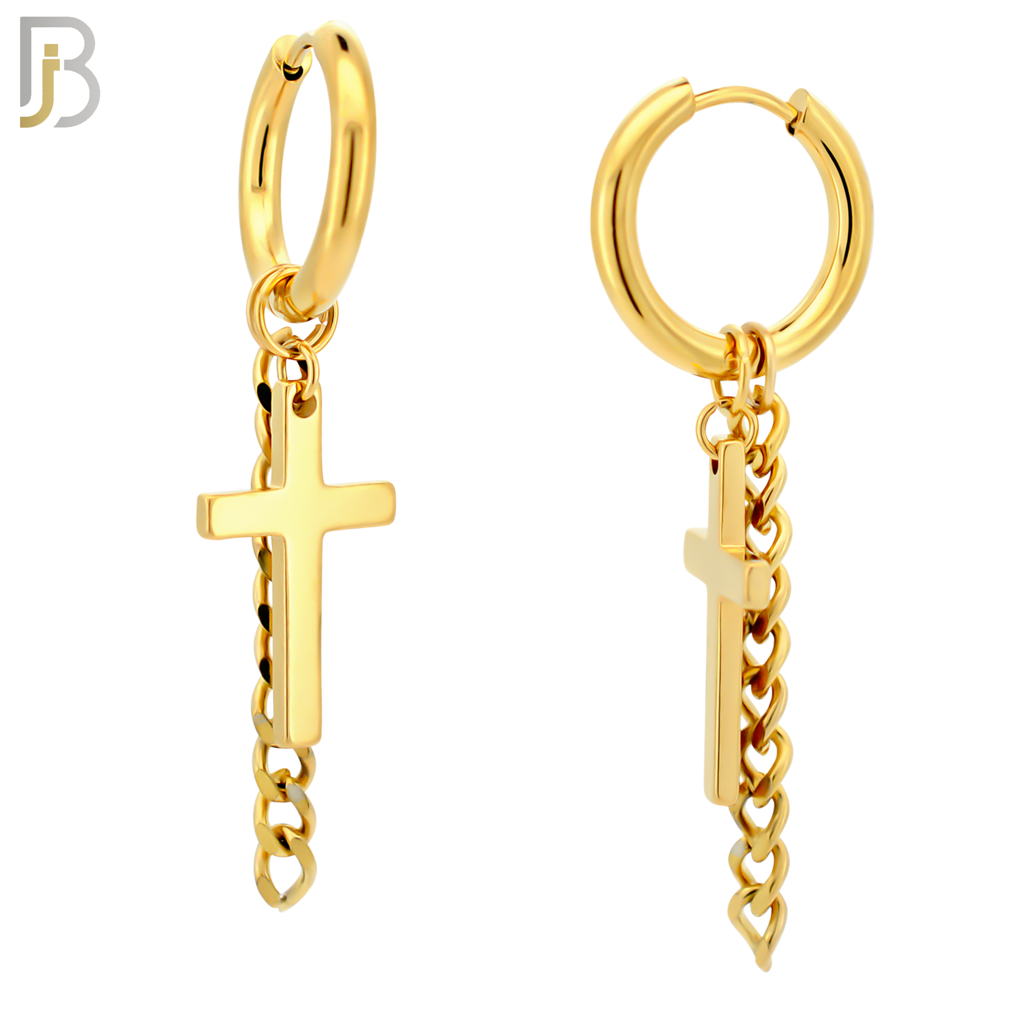 ES46 - 316L Stainless Steel Dangling Cross with Chain Design Huggies Clip On image 3