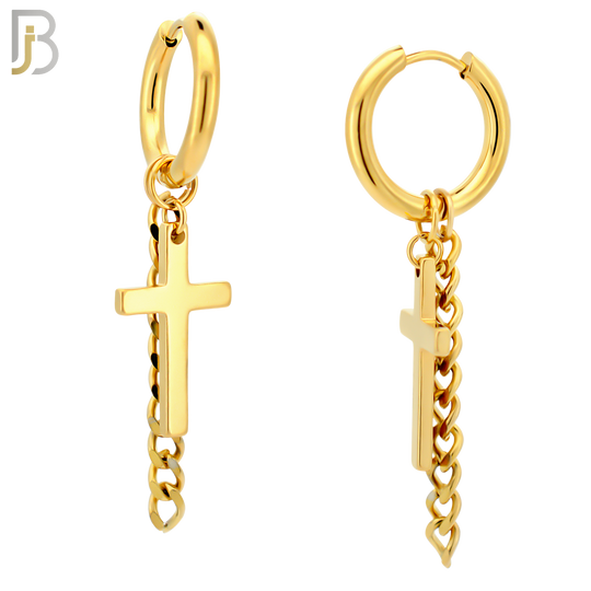 ES46 - 316L Stainless Steel Dangling Cross with Chain Design Huggies Clip On image 3