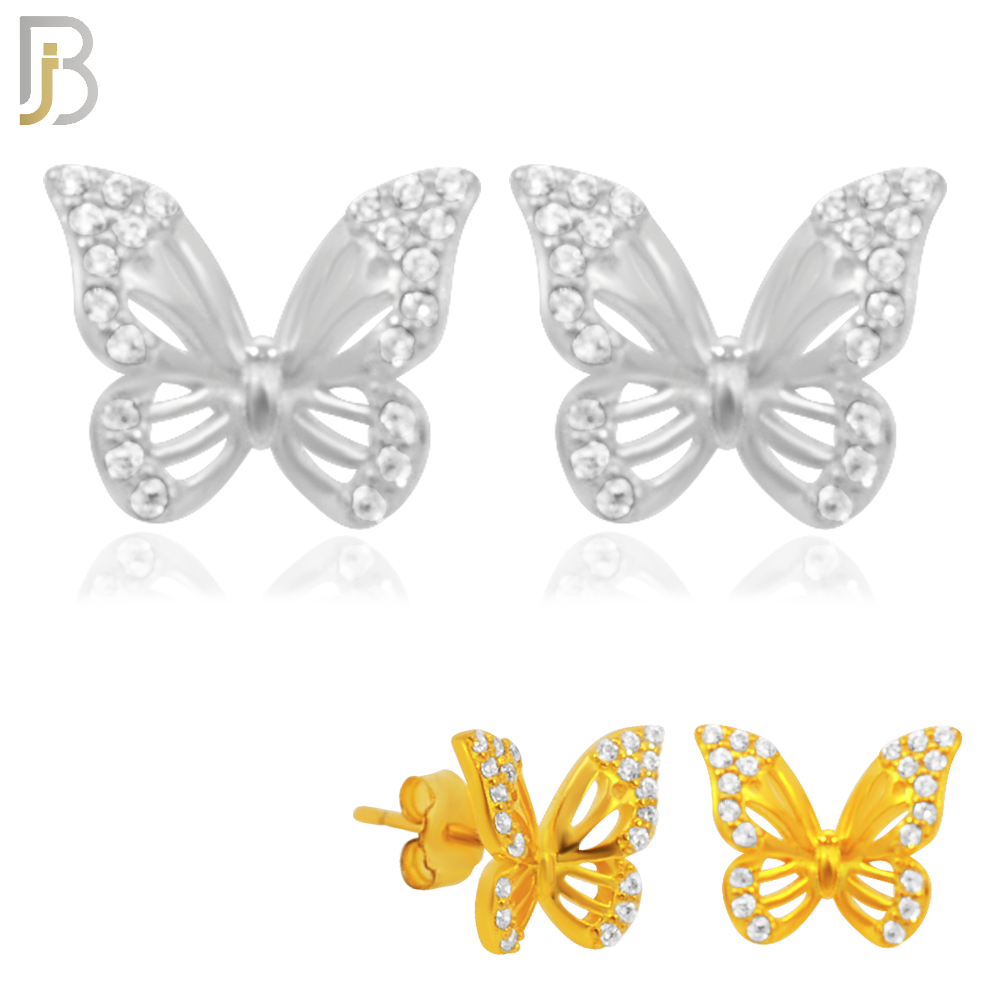 925-ES142 - .925 Sterling Silver Hollow Butterfly Design with Zircon Design Earring Stud image 0