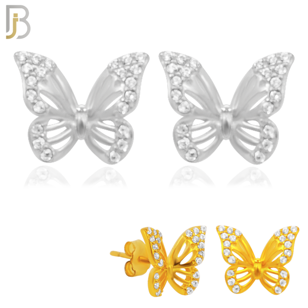 925-ES142 - .925 Sterling Silver Hollow Butterfly Design with Zircon Design Earring Stud image 0