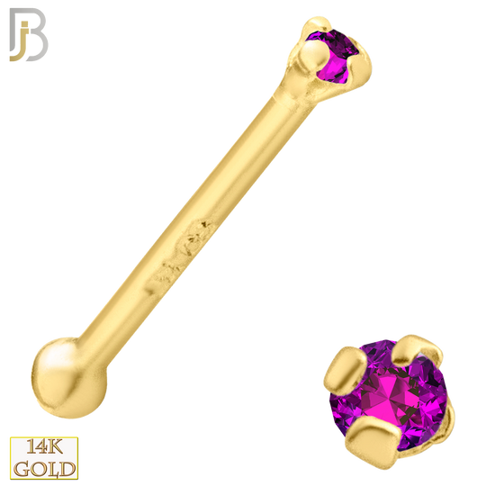 14-NR01YR-22 - 22g-14k Yellow Gold Nose Bone with Ruby in Prong Setting - 1.5mm image