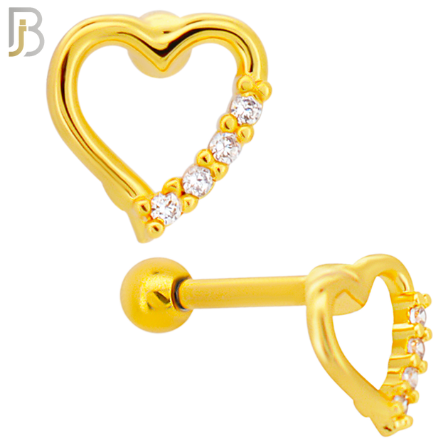TB13 - 316L Surgical Steel Hollow Heart Design with Zircon Tragus Barbell Cartilage Piercing Screw Ball (PACK OF 6) image 2