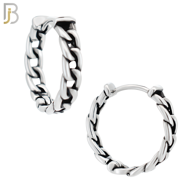 ES130 - Stainless Steel Vintage Tribal Chain Huggies Hoops Earrings image 4
