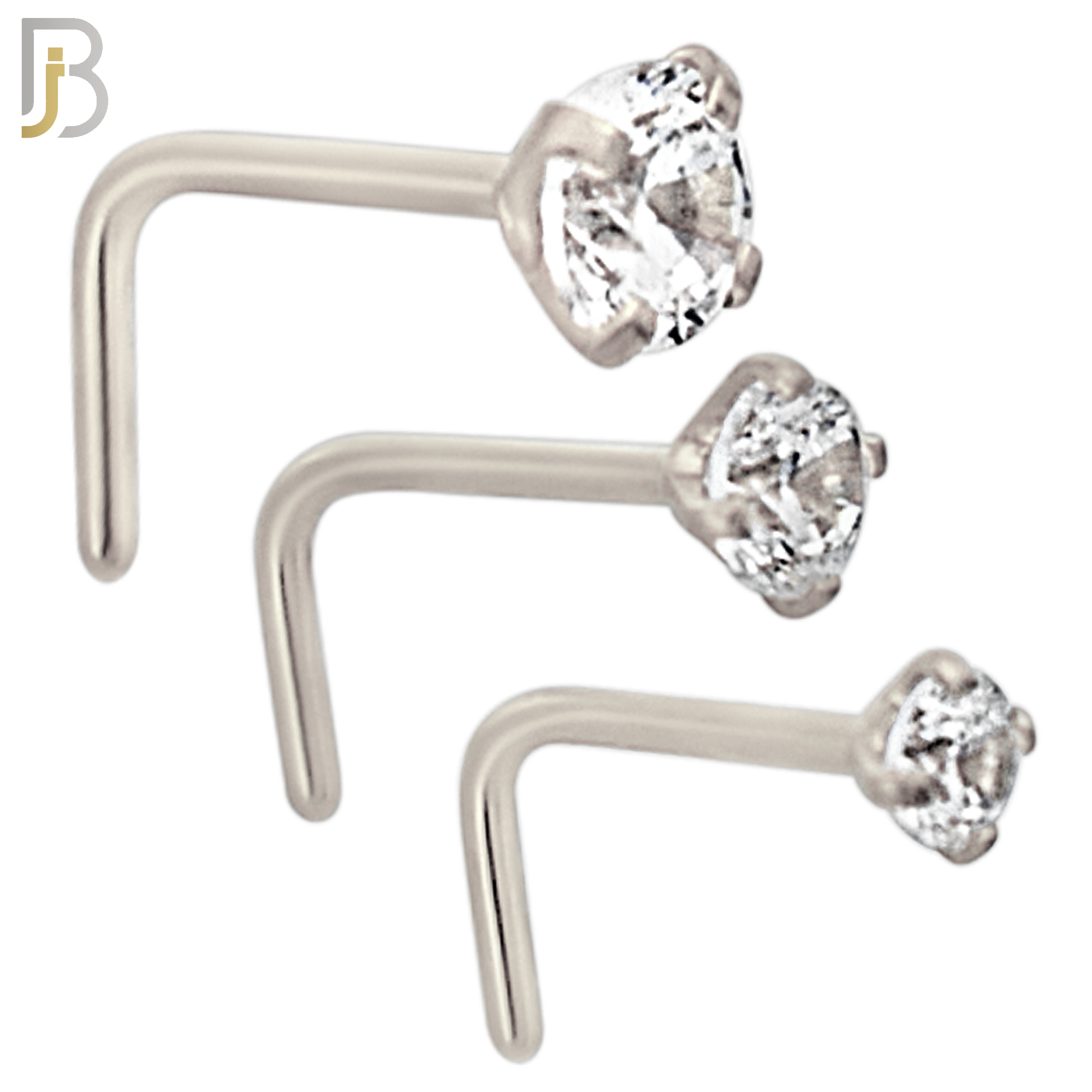 NR10S - 316L Surgical Steel Nose L-Shape Prong Set Zircon Round Nose Ring (PACK OF 6) image 0