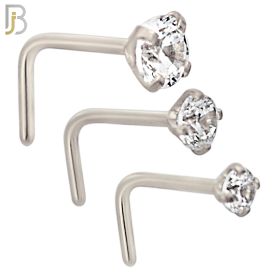 NR10S - 316L Surgical Steel Nose L-Shape Prong Set Zircon Round Nose Ring (PACK OF 6) image 0