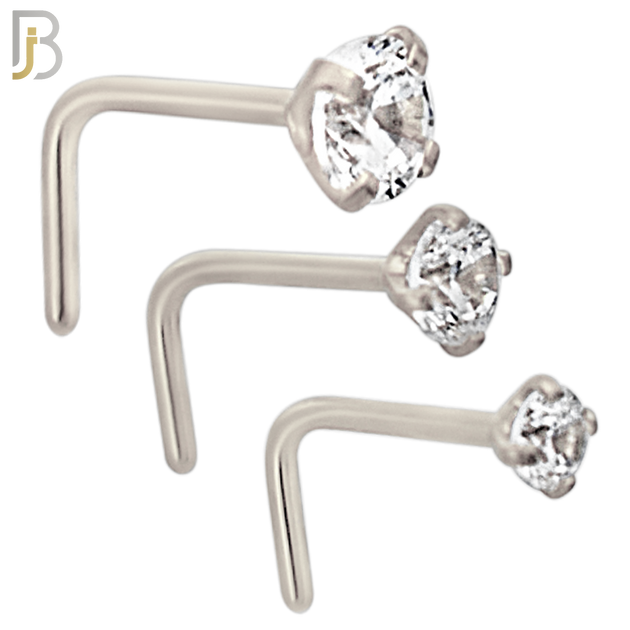 NR10S - 316L Surgical Steel Nose L-Shape Prong Set Zircon Round Nose Ring (PACK OF 6) image 0