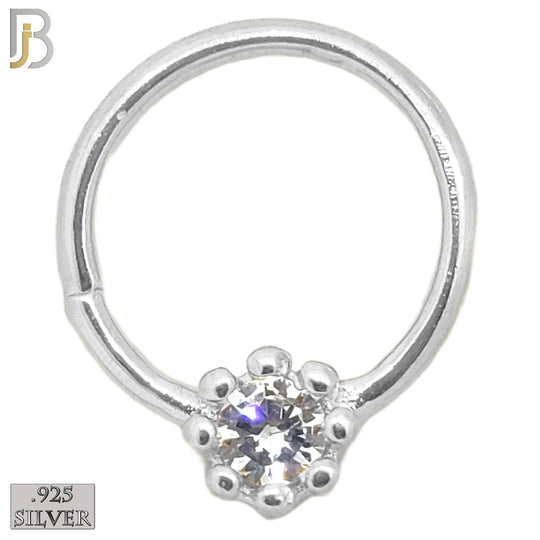 TH03-9 - 925 Sterling Silver 18g Thickness Bezel Set Tragus Hoops Piercing (PACK OF 6) image