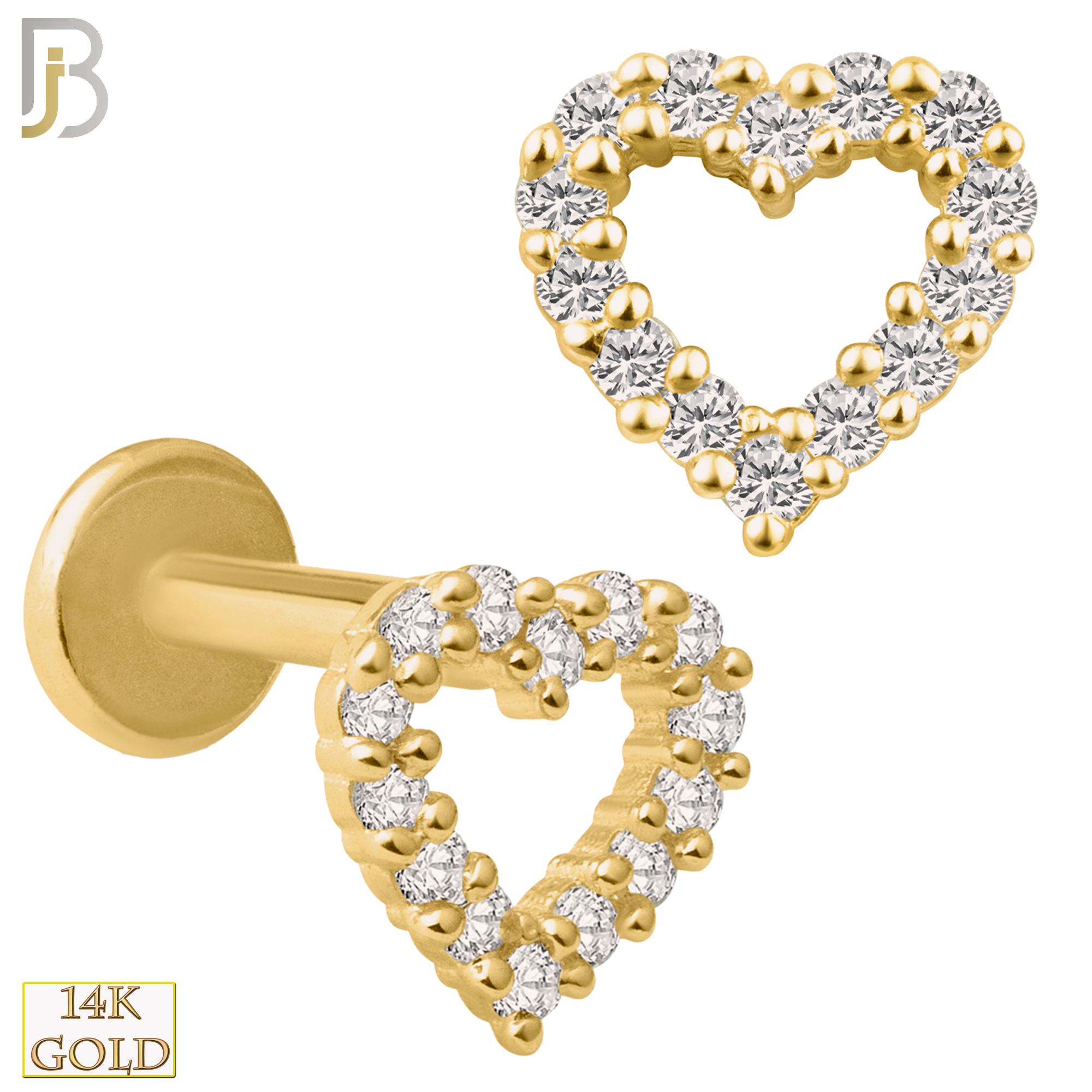 14-LB21 - 14k Yellow Gold Hollow Heart with Multi Zircon Around Labret image 0