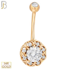 14-NB08 - 14k Solid Gold Banana Belly Ring with 10mm Flower Design image 0