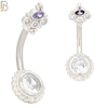 NB29 - 316L Stainless Steel Round Flower with CZ and Top Crown Banana Belly Navel Ring image 1