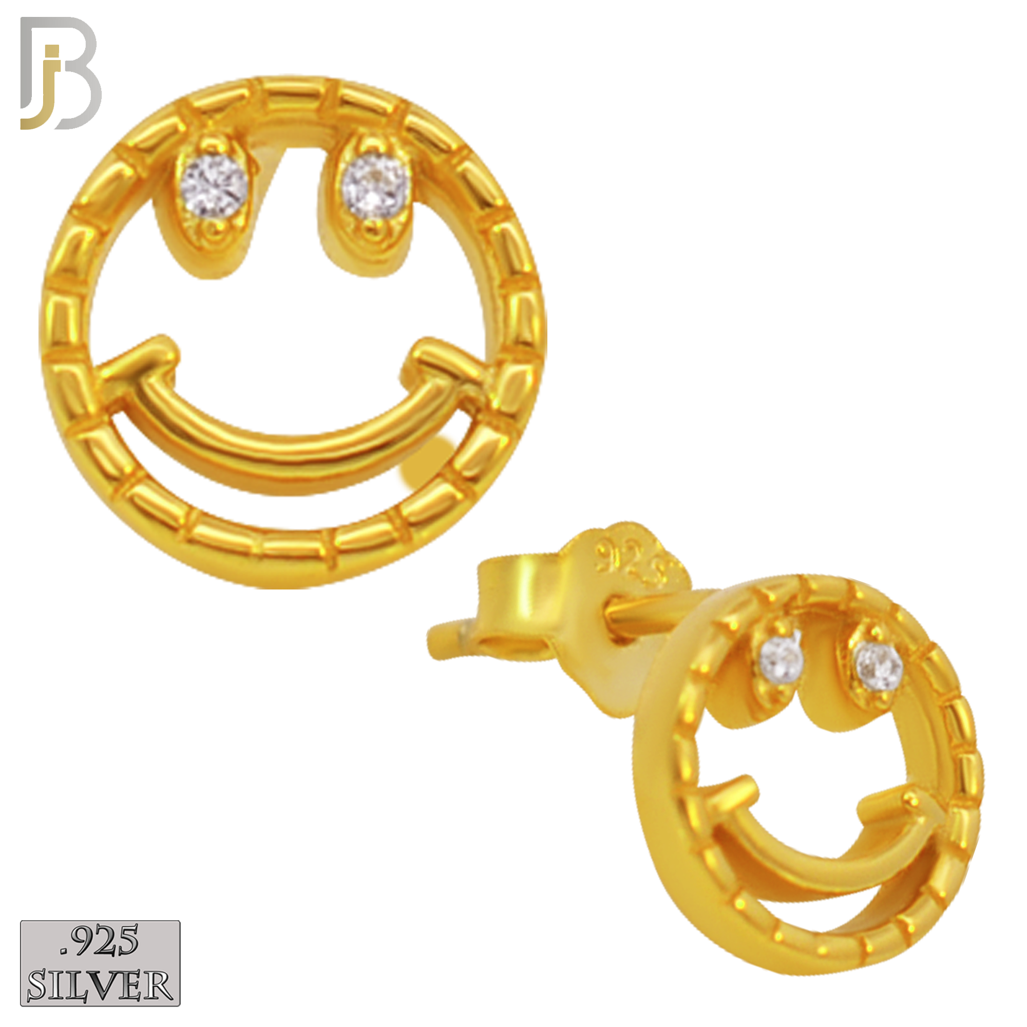 925-ES305 - .925 Sterling Silver Smiley with Zircon for Eyes Design Stud Earrings image 2