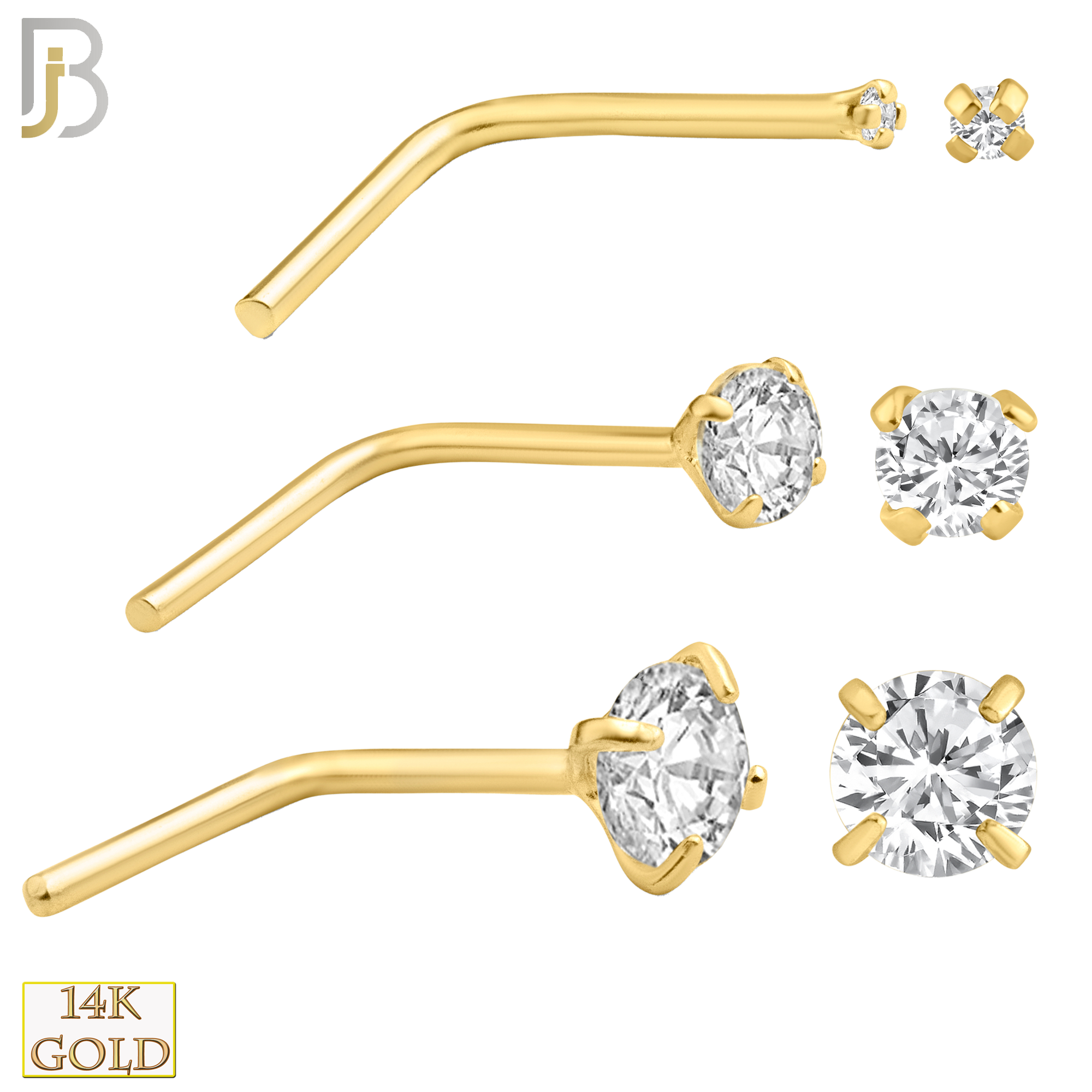 14-NR10CY-20 - 20g Thickness 14k Solid Yellow Gold Prong Setting  Round Cubic Zircona L-Shape image 0